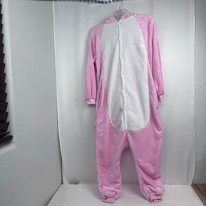 Dinosaur One Piece Pink Halloween Costume Women Button Front Hoodie Size Small